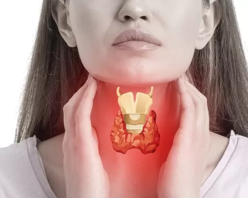 Woman,With,Thyroid,Gland,Problem,On,White,Background